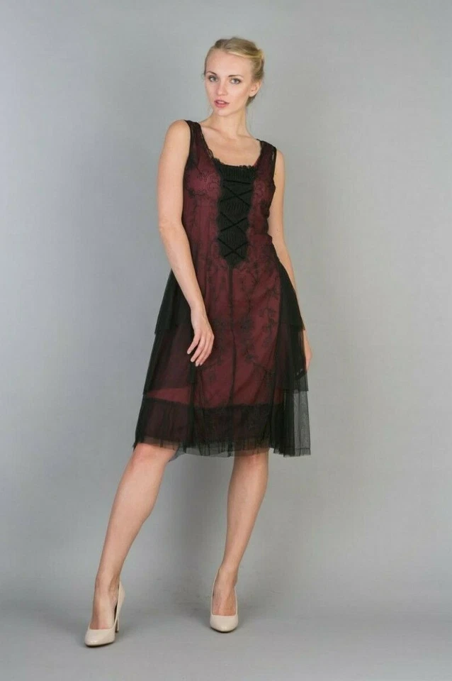 Vestido Estilo Vintage Nataya S Negro Encaje Cóctel Gatsby Años 20 Hasta la Rodilla Nuevo con Etiquetas #232 Foto 2 de 4