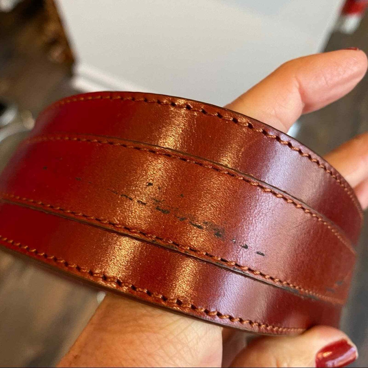 Calvin Klein Genuine Leather wide Belt Oxblood Silver Ring Size Medium Calvin Klein Genuine Leather wide Belt Oxblood Silver Ring  main image 3