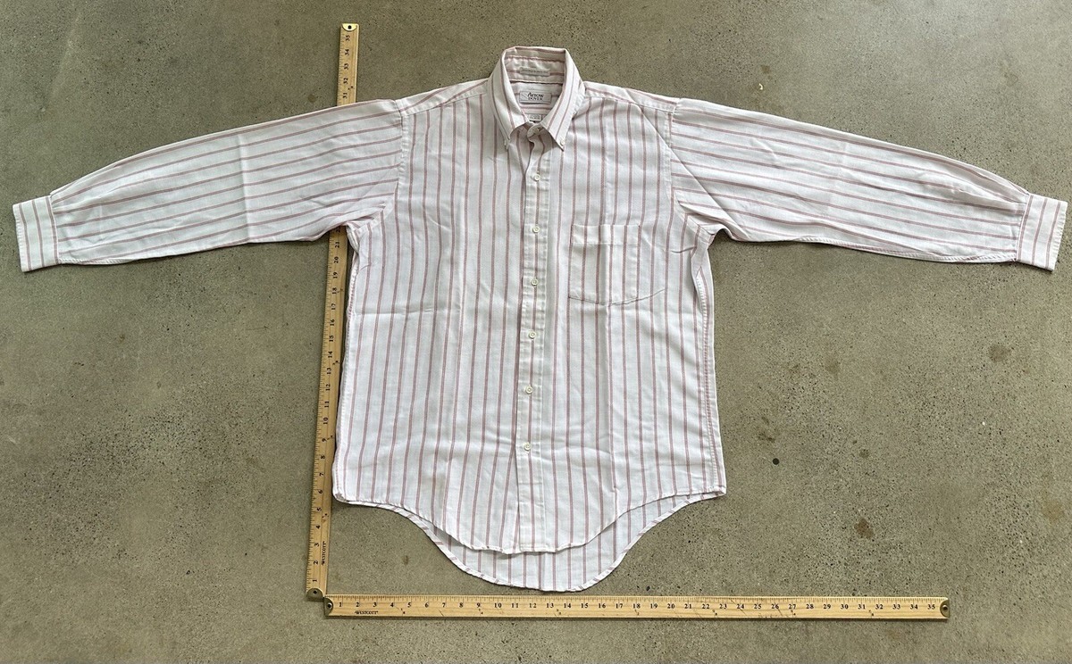 Vintage Arrow Dover Red & White Striped Button-Up Long-Sleeve