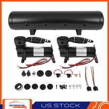 Dual 480 Black Air Compressors 5 Gallon Tank Air Ride Bag Suspension