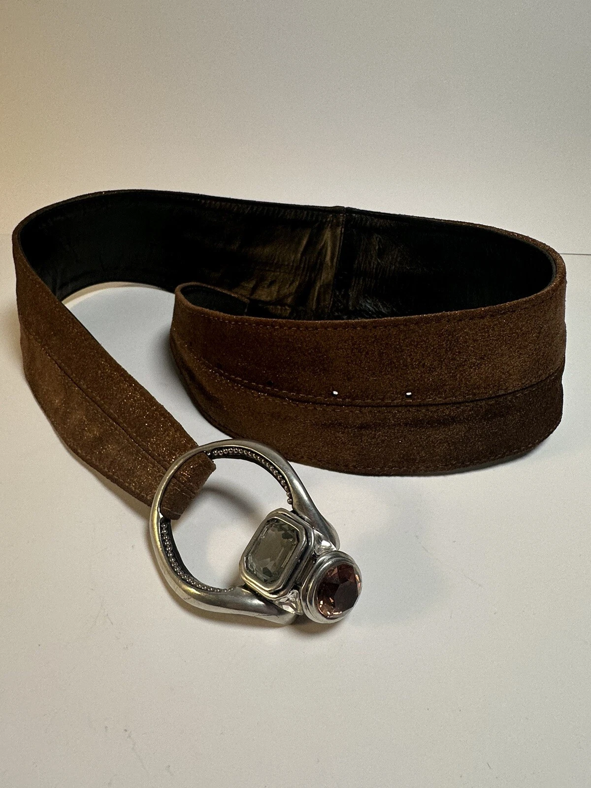 Fahrenheit Women’s Belt / Gem Jewel Pewter Buckle Brown Sparkle Leather 38 In