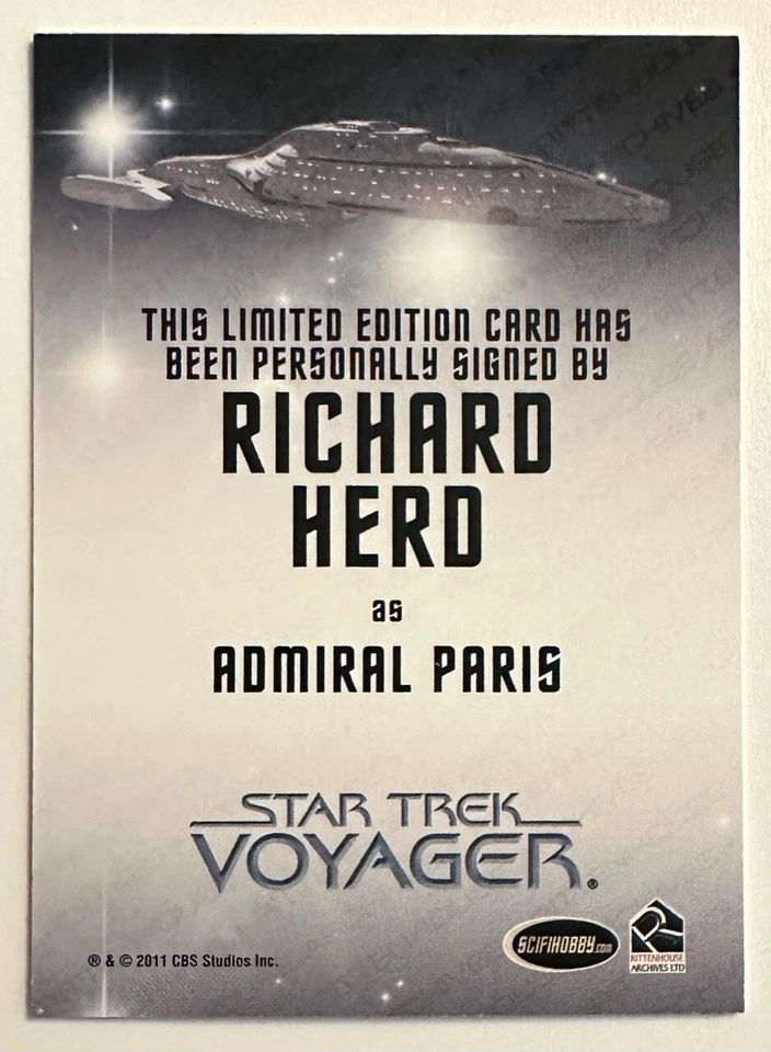 STAR TREK VOYAGER : RICHARD HERD as ADMIRAL PARIS AUTO CARD RITTENHOUSE - Image 2 of 2