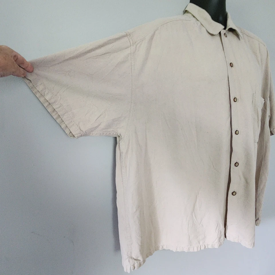 Structure Men's 100% Knubby Silk Button Up Shirt Beige Casual SS Linen Textured  - Image 3 of 4