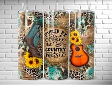 Fueled By Coffee and Country Music 20oz Skinny Tumbler/Insulated Western Cup
