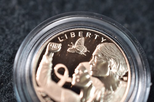 2018 PROOF $5 GOLD BREAST CANCER AWARENESS COIN w COA-ORIGINAL PACKAGING - Picture 5 of 10