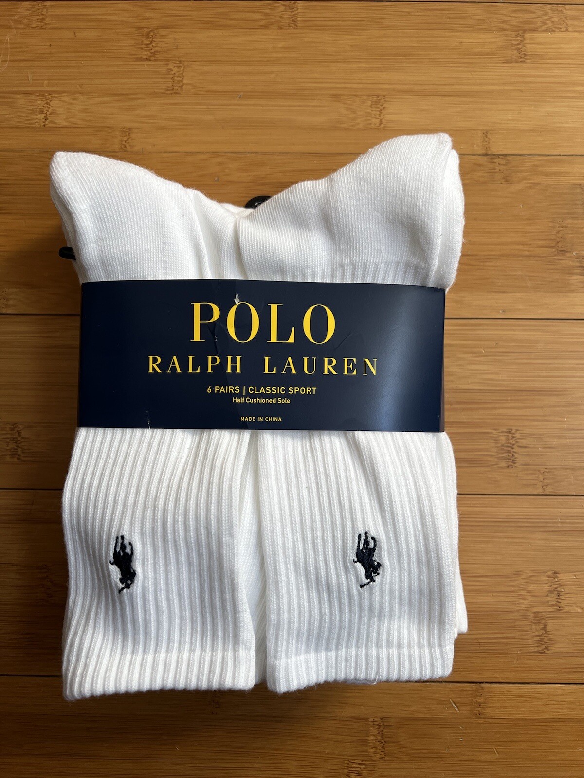 PONY Polo Ralph Lauren calze a equipaggio classiche confezione da 6 da uomo bianche taglia 6 12 NUOVE