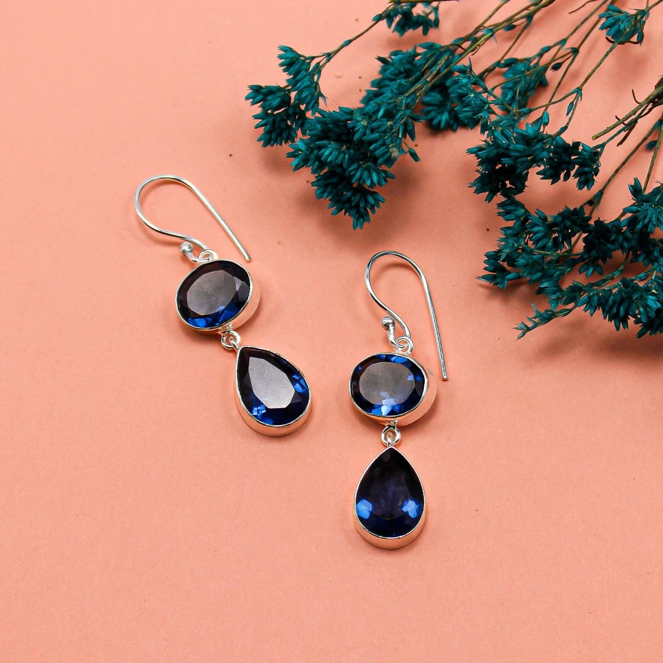 London Blue Topaz Jewelry Sterling Silver Mother Gift Drop/Dangle Earrings 1.88" - Image 3 of 4