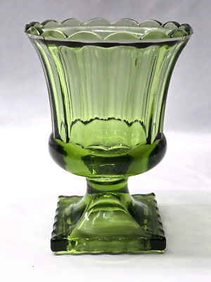 Hazel-Atlas Avocado Green Footed Vase ATC50 Fluted Pedestal 5.75''