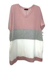Rae Mode 3XL T Shirt Tunic Dress Pink Gray White Pockets Stretch Knit 