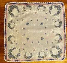 Vintage Floral Crochet Edging Ladies Cotton Hankie