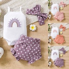Newborn Baby Girls Floral Ruffle Romper Dress Headband Outfit Set Summer Clothes