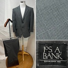 Jos. A. Bank Men's 42S Blazer 33S Pants Gray Houndstooth Plaid Suit