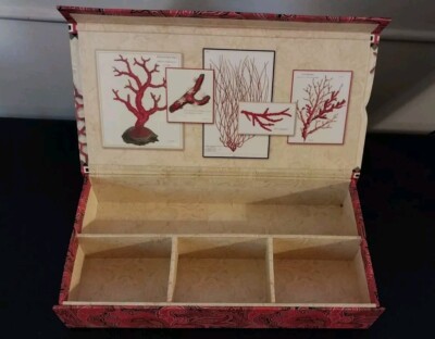10''x5'' Punch Studios Decorative Storage Keepsake Red Box Coral Compartments