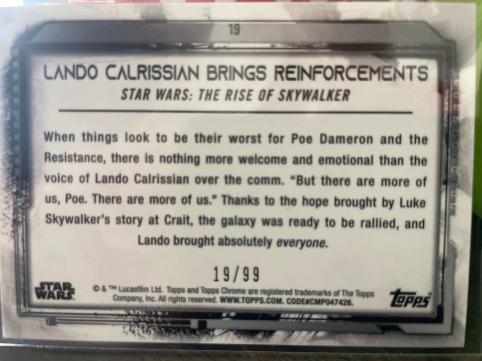 2021 Chrome Star Wars Legacy /99 Blue Refractor Lando Brings Reinforcements - Image 2 of 2