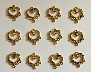 12 Vintage Fancy Filagree Heart Dangle Finding Blanks for Earring Creation