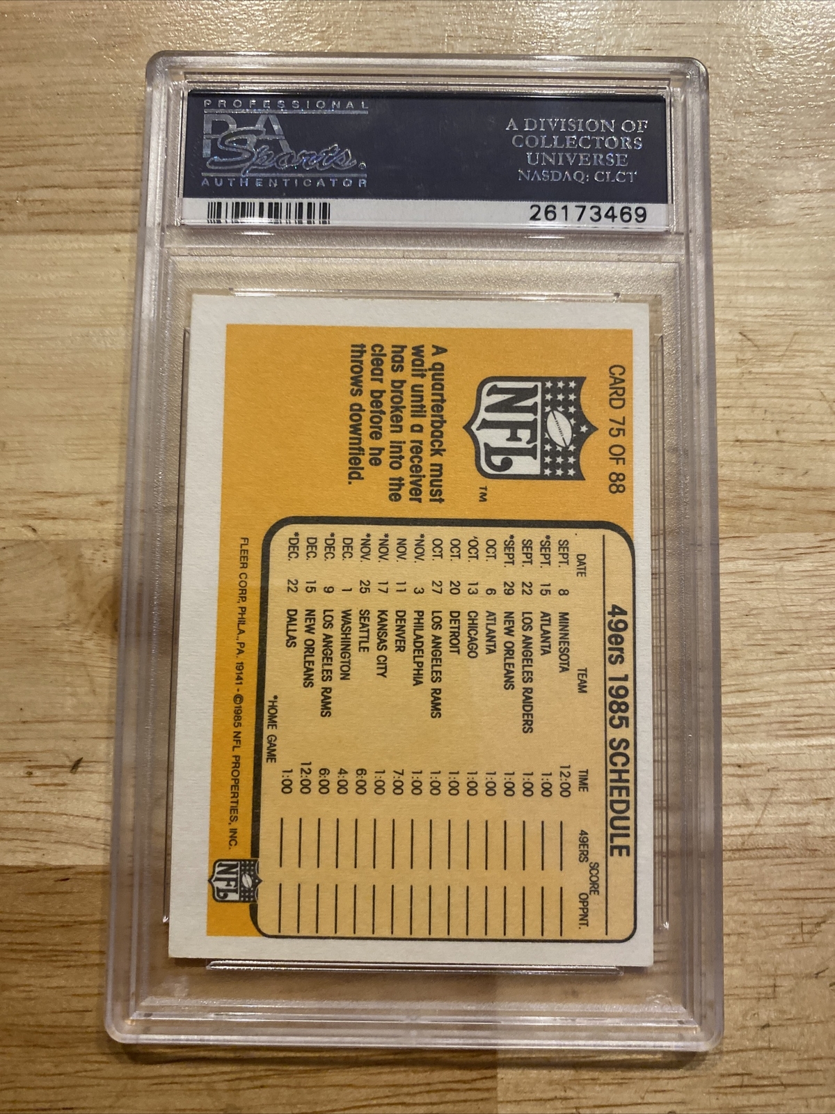 Joe Montana PSA 6 Fleer NFL 1985 Vintage San Francisco 49ers Football Card HOF view 12