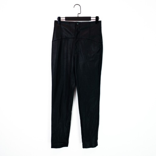 Zara Black Leather Look High Waist Straight Leg Trousers - Size S NEW