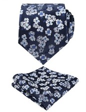 Men 3.15" Flower Pattern Tie Floral Printed Pocket Square Wedding Formal