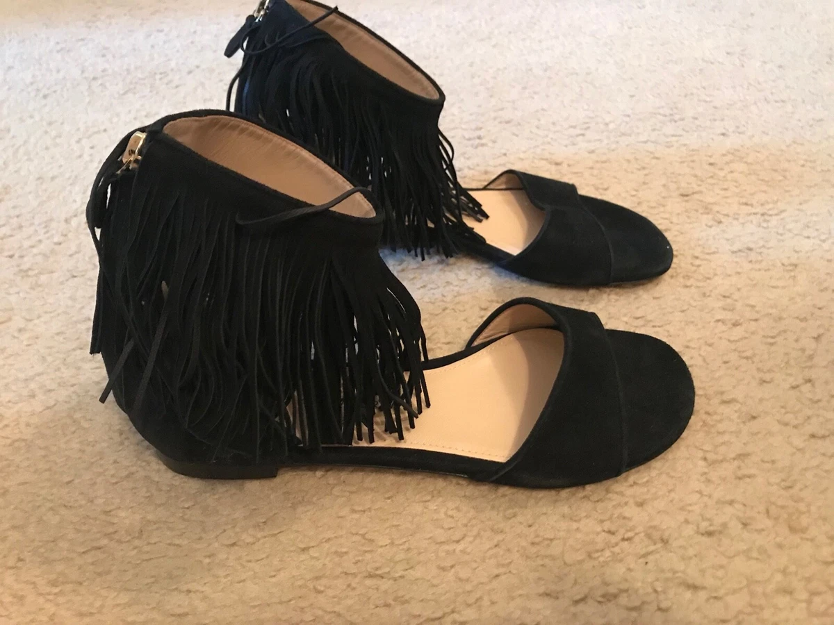 PAUL ANDREW FOR J.CREW FRINGE FLATS SIZE 37 US 7 BLACK E1394