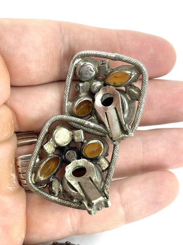 Vintage Schreiner Style Unsigned Glass Cabochon Earth Tone Brooch And Earrings - Picture 7 of 9