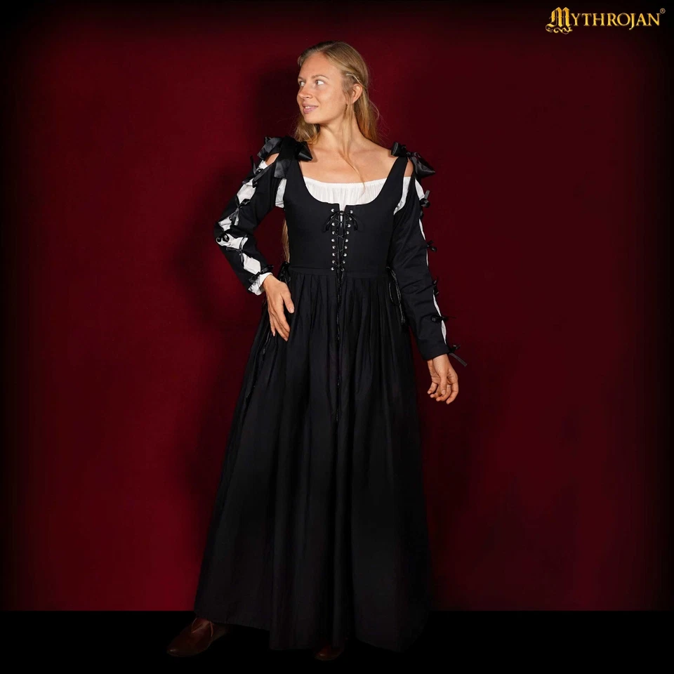 Renaissance Women Dress Medieval Costume Irish Long Victorian Lady Dress - Black - Image 4 of 4