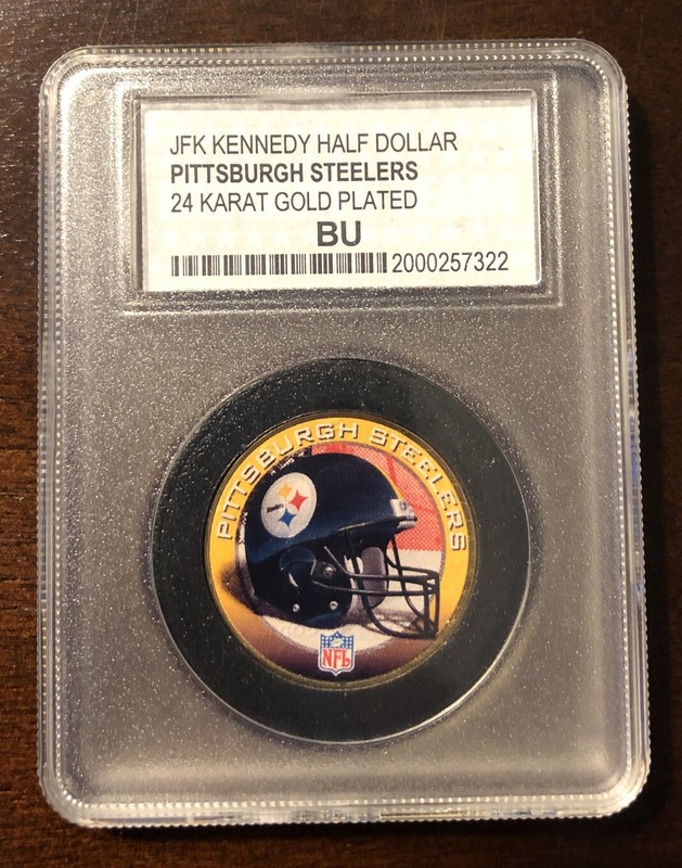 JFK Kennedy Half Dollar Pittsburgh Steelers 24KT Gold Plated BU