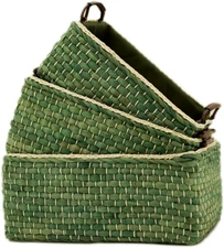 Baskets Woven Maize Storage Bins Set of 3,Kingwillow. (Green,Rectangular)