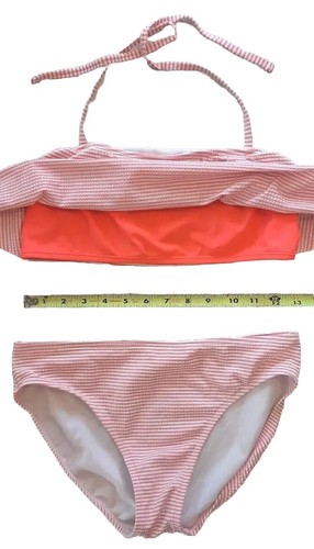 Cat & Jack XL 14/16 Halter Bandeau Tankini 2 Pc Neon Pink Striped Bathing Suit - Picture 4 of 8