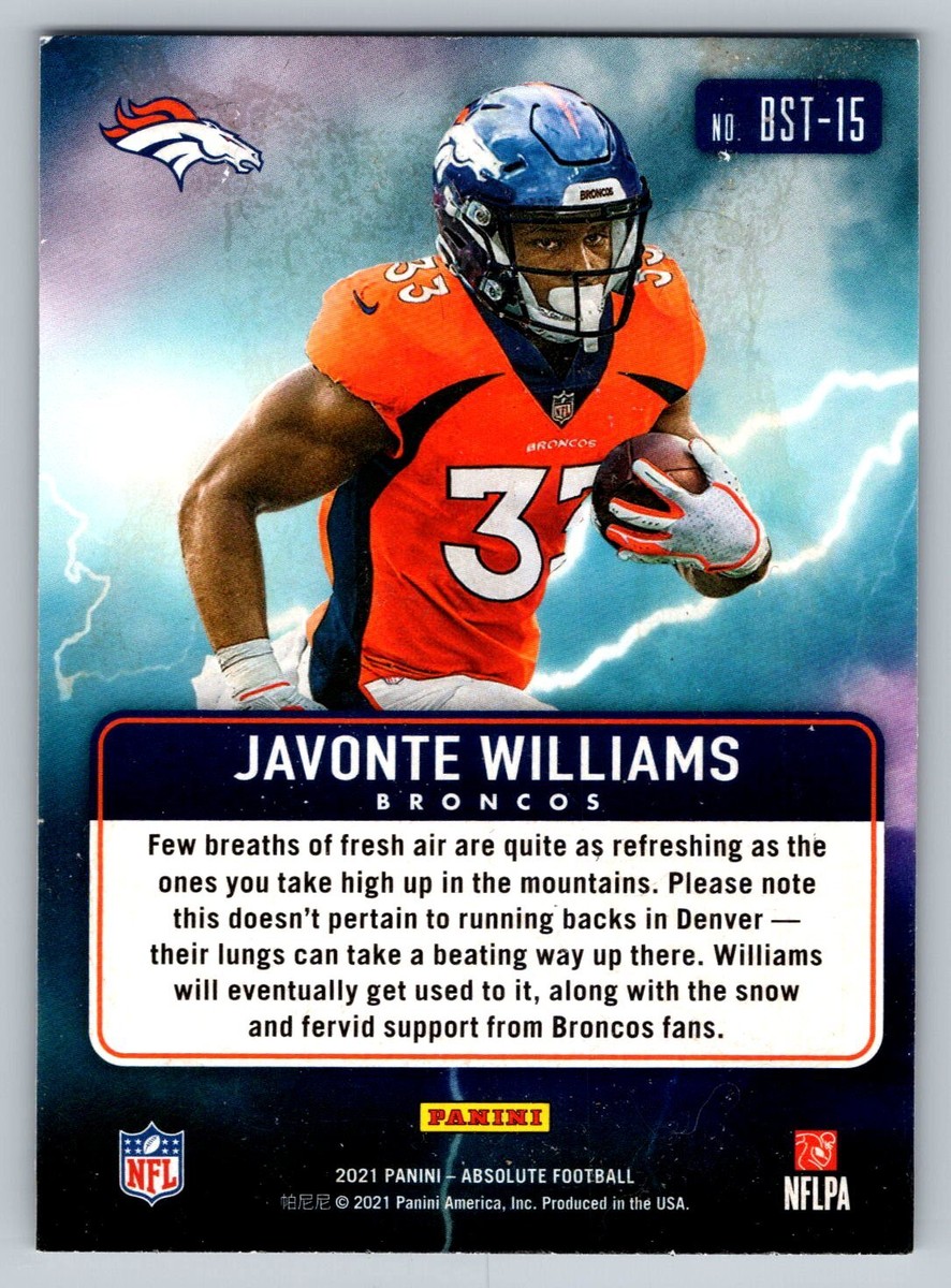 2021 Panini Absolute #BST-15 Javonte Williams RC Rookie By Storm