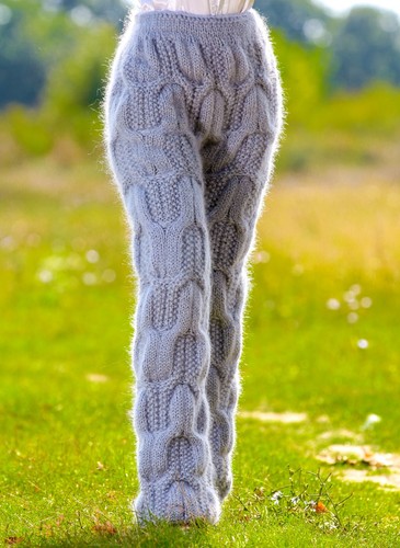 Gray cable mohair pants thick chunky fuzzy thick trousers by SUPERTANYA - Picture 7 of 7