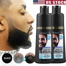 2PCS Mens  Beard Dye Mustache Natural Hair Color Shampoo Permanent Black Dye