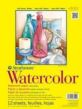 Strathmore 300 Series Watercolor Paper Pad, Tape Bound, 9x12", 12 Sheets