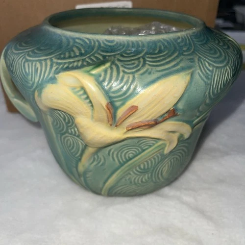 Roseville Zephyr Lily Blue 1946 Vintage Art Pottery Planter Vase 471-6