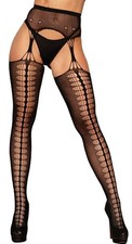 Plus Size Suspender Tights Sexy Black Fishnet Crotchless Size 16 18 20 22 XL L