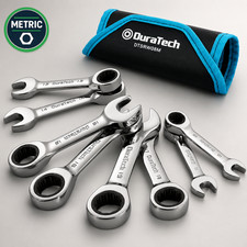Duratech 8-pc Metric Stubby Ratcheting Wrench Set 10-19mm Cr-v W Roll Pouch Duratech 8-pc Metric Stubby Ratcheting Wrench Set 10-19mm Cr-v W Roll Pouch