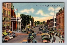 Nashua NH-New Hampshire, Main Street Looking South, Drugstore Vintage Postcard