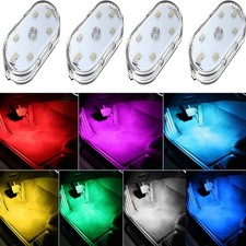 4pk Wireless LED Car Interior Lights 7-Color USB Rechargeable Ambient