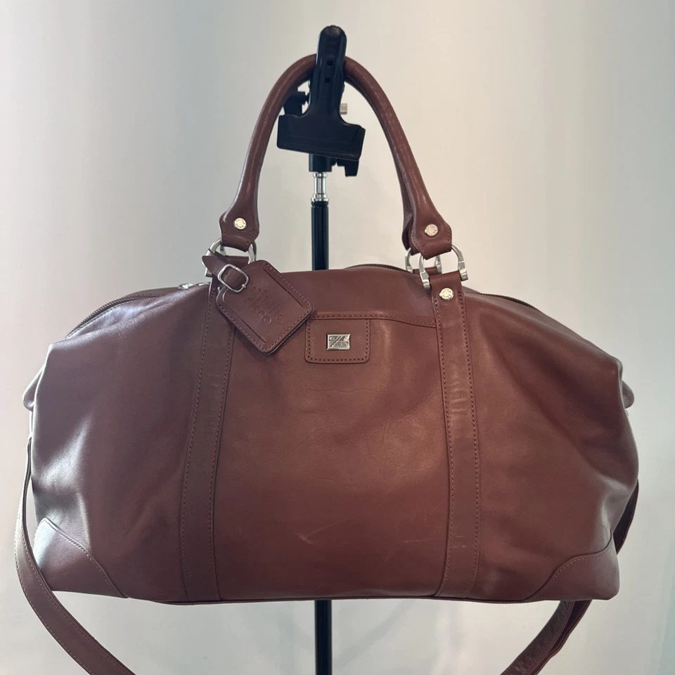 Excellent Cutter & Buck Large 19" Brown Leather Weekender Duffel Travel Bag - Image 4 of 4