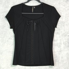 Black Corset Style Laced Front Square Neck Top sz M Petite Whimsigoth Witchy