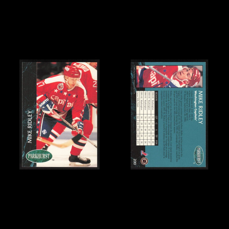 Mike Ridley #200 1992 Parkhurst Washington Capitals Hockey Card NHL NM - Image 3 of 3