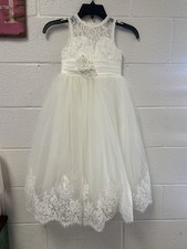 White lace flower girl dress with beaded belt 4-5  wedding flowergirl