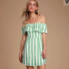 Lulus green stripped off shoulder dress Sz M