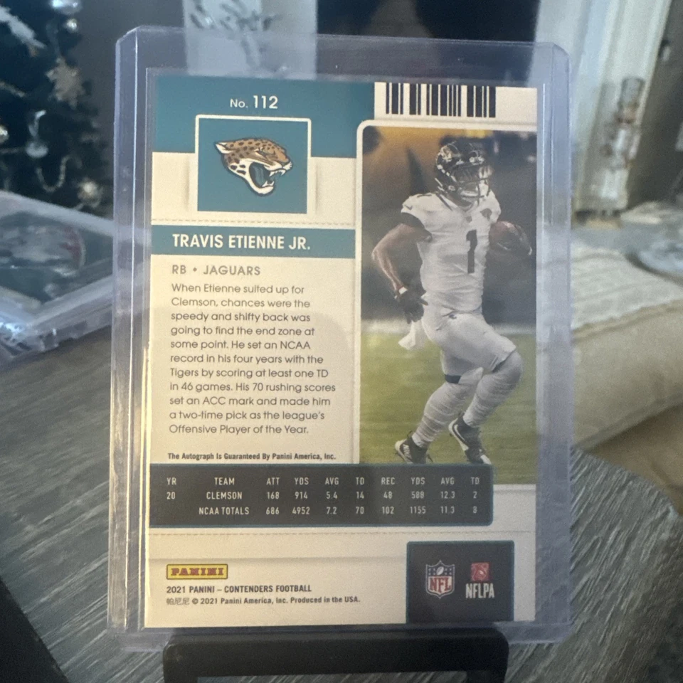 2021 Contenders Ticket RPS Wild Card Round Travis Etienne Jr #112 Rookie Auto RC - Image 3 of 4