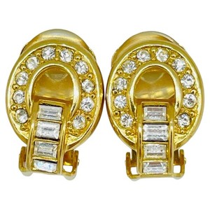 Authentic Vintage CHRISTIAN DIOR signed gold plated crystals designer clip on earrings