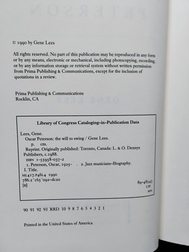 Oscar Peterson : The Will to Swing by Gene Lees (1990, Hardcover) 1st - Picture 6 of 6