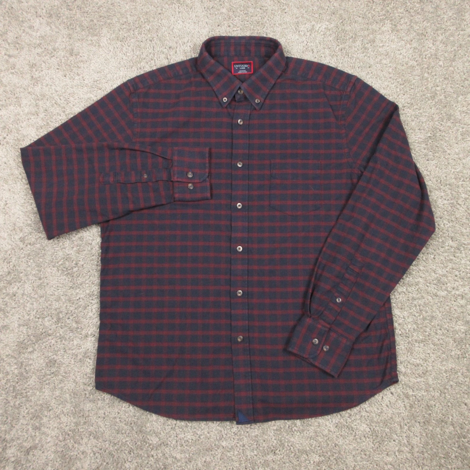 Untuckit Shirt Mens Large Blue Red Plaid Twill Flannel Rully Outdoor Button Up