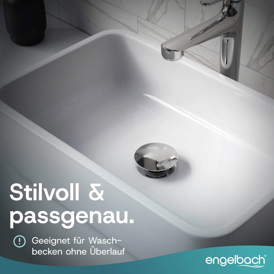 Engelbach Ablaufgarnitur Waschbecken Pop Up Dichtungen Abfluss mit/ohne Überlauf - Bild 4 von 4