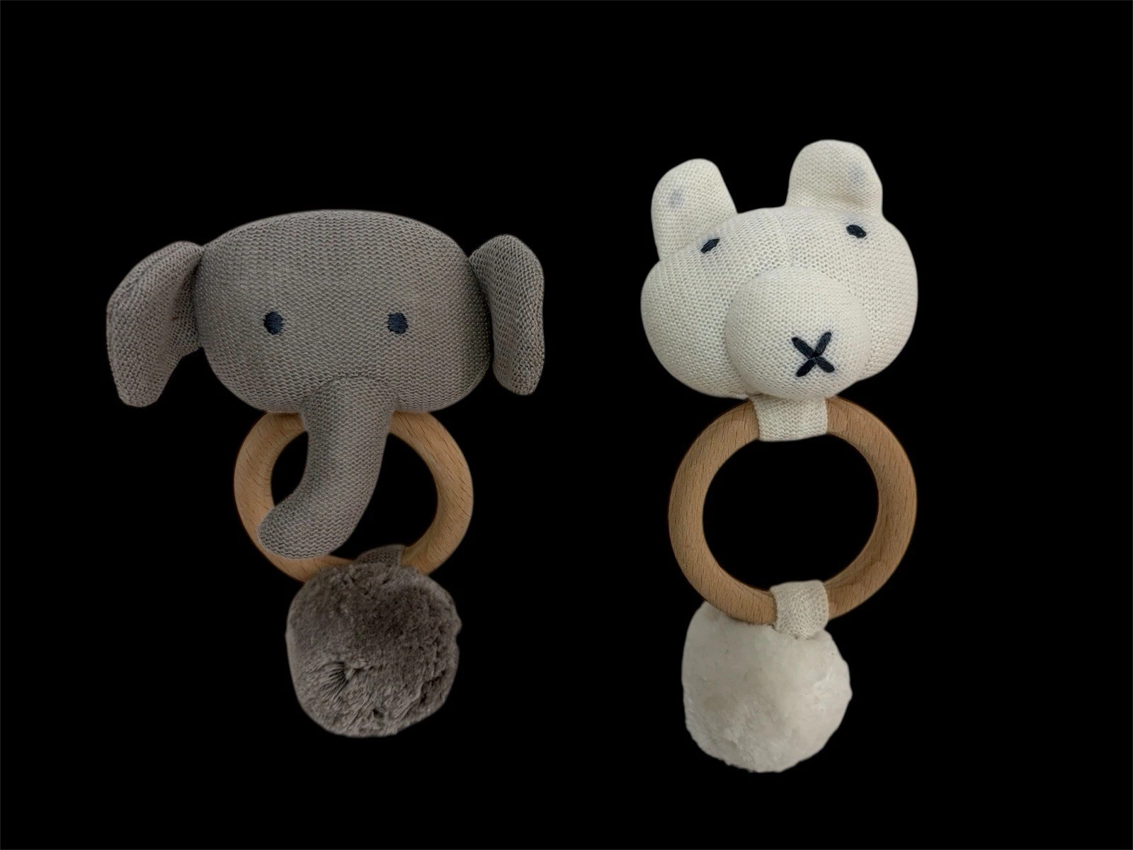 Zestt Organics Teether Rattle Baby Infant Lot 2 Gray Elephant White Bear RARE