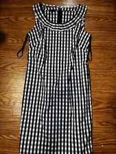 Talbots Black/White Gingham Pencil Dress Pleated Scoop Neck Zip Knee Length 2P