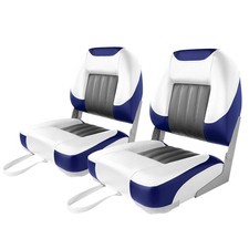Xgear Deluxe Back Boat Seat Fold-Down Fishing Boat Seat 2 Seats White/Grey/Blue